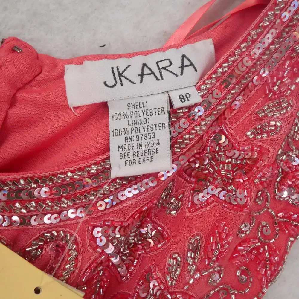 NEW J. Kara Women's 8 Petite Cap Sleeve Beaded Top Long Dress Coral 2737 - Picture 13 of 14
